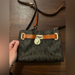 Michael Kors Signature Fulton Brown Leather Small Crossbody Shoulder bag